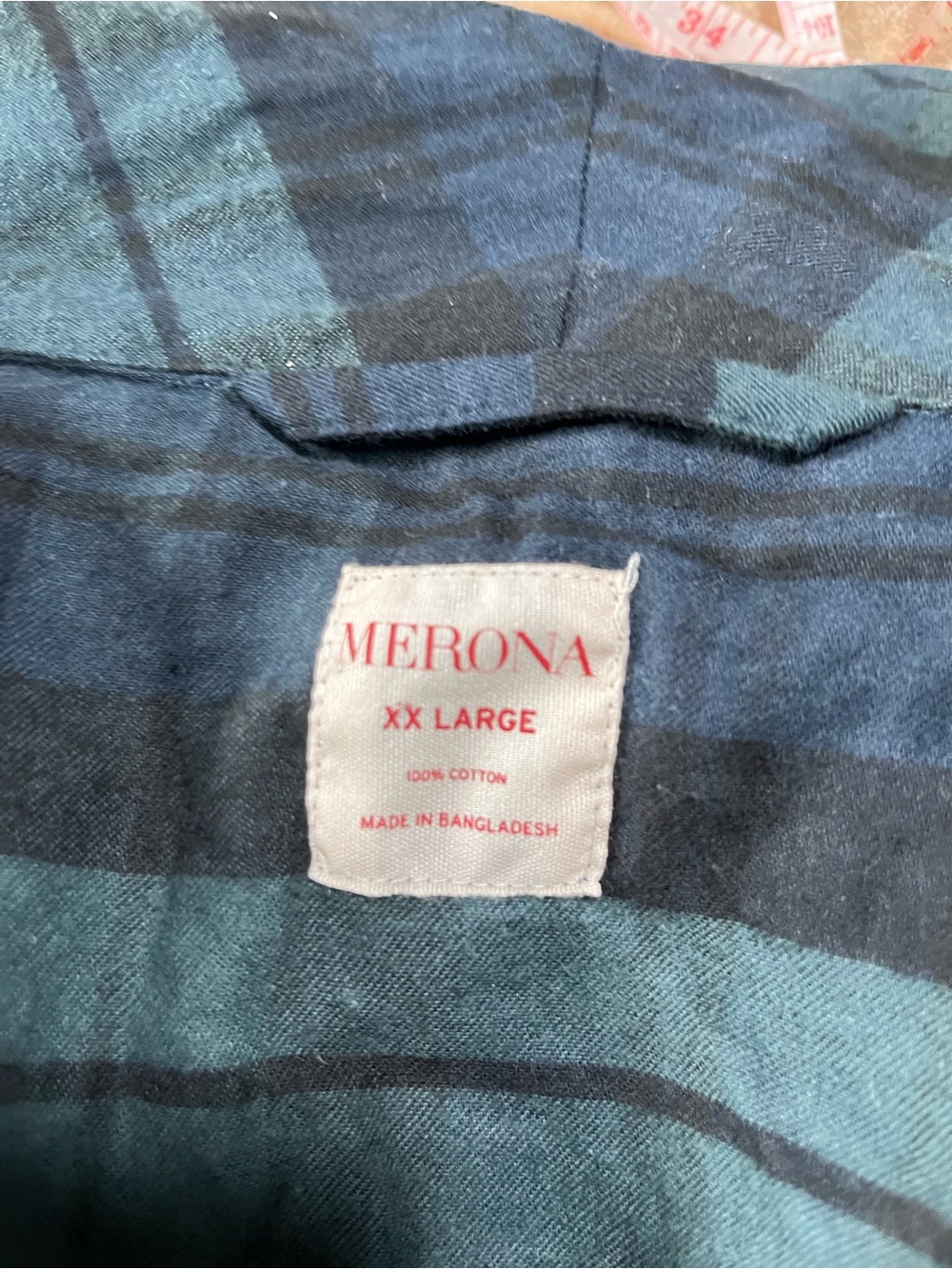 Merona Navy and Dark Green Plaid Long Robe with Tie Waist - Picture 6 of 6